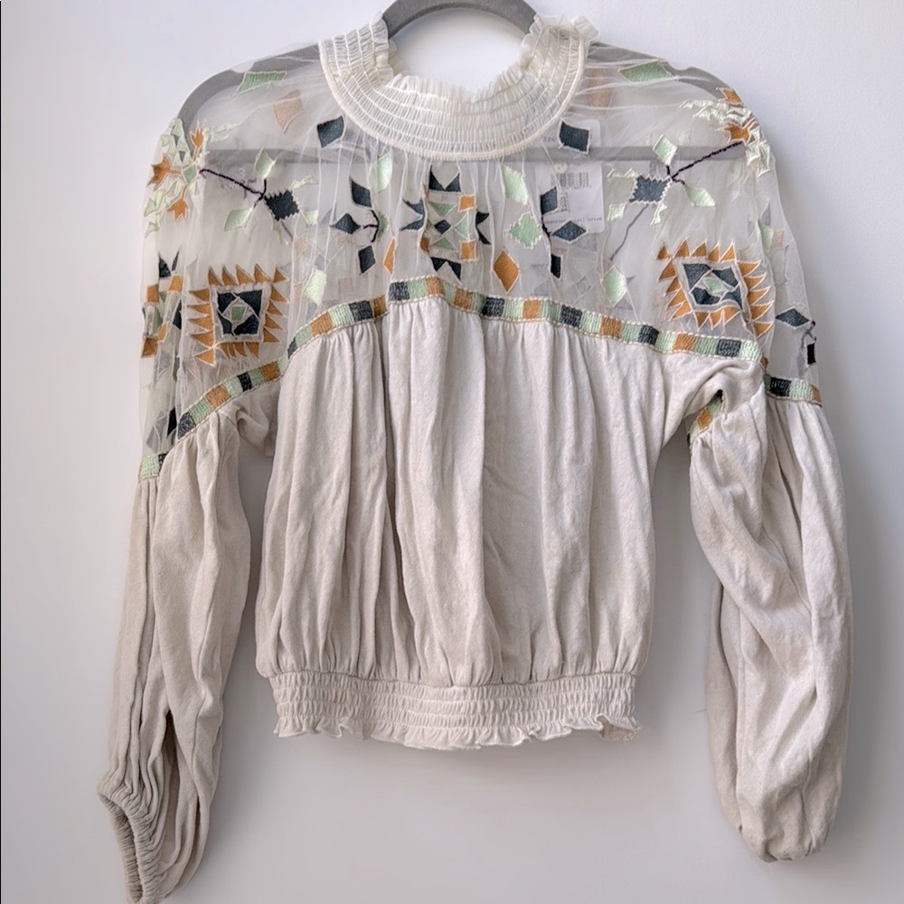 Free People Cream Blouse with Elegant Sheer Detailing New Size XS